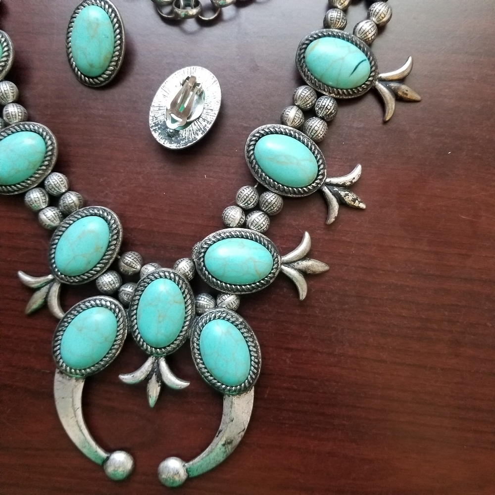 Turquoise and Silver Necklace and Earring Set